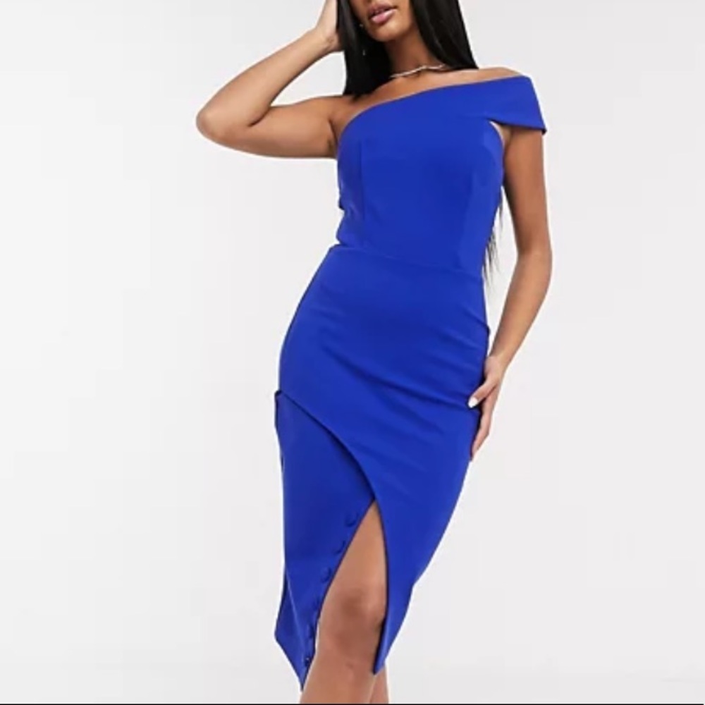 NWT LAVISH ALICE One Shoulder MIDI Dress Blue 2